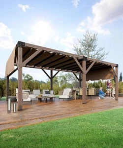 12 X 20 FT Wood Pergola Solid Wood Structure Retractable Shade Canopy Outdoor - Picture 1 of 8