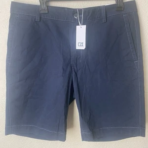 Cutter & Buck Voyager Shorts Men 34 Navy Blue Flat Front Golf Stretch Chino - Picture 1 of 11