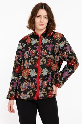 INDIGO MOON Chaqueta Blazer Bordada Satén Floral Lentejuelas Colorido Cuentas L Foto 1 de 4