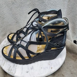 Fly London Shoes Womens EU 36 US 5.5-6 Black Leather Yuke Wedge Sandals *Read* - Picture 1 of 11