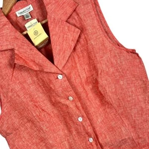 NWT COLDWATER CREEK Women's L Petite Coral 100% Linen Sleeveless Button Up Top - Picture 1 of 9