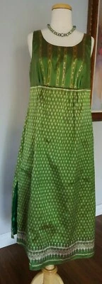 Cambodian Women's Olive Multi Pa'moung 100% Silk Maternity Sleeveles Dress Sz. L - Image 1 of 4