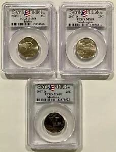 Lot of 3 Satin Finish 2007-D Statehood Quarters, All PCGS MS-68 - Picture 1 of 2