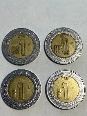 Lote de 4 Monedas México $1 Peso N1993, N94, 96, 98 Bimetálicas Envío Gratis KM# 550 Foto 1 de 4