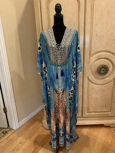 TRUE COLOURS La Moda Embellished Coverup Caftan Maxi Dress Size O/S~NWT - Picture 1 of 3