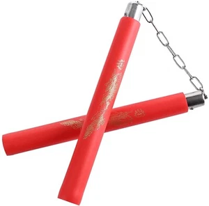 Red Foam Nunchaku Dragon Pattern Safe Karate & Martial Arts Training Practice - Picture 1 of 7