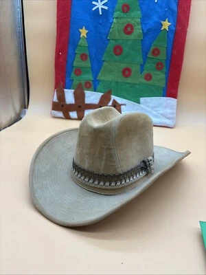 Sombrero de Vaquero Vintage YA Pluma Marrón Imitación Gamuza con Banda Talla Mediana Foto 1 de 4