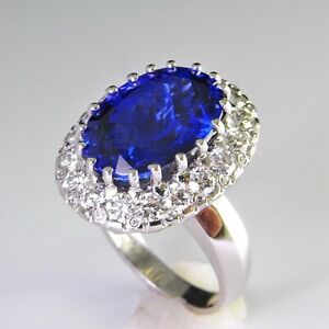 Purest Deepest Blue Huge 23.15ct Tanzanite & Halo CZ Pretty Custom Wedding Ring