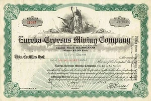 USA EUREKA-CROESUS MINING COMPANY stock certificate 1921 - Picture 1 of 1