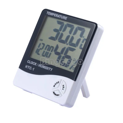 Digital TEMP Humidity Clock Thermometer Hygrometer Humidity Meter HTC-1 - Image 1 of 4
