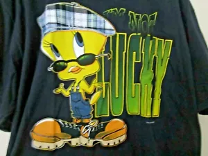 Vintage 90's LOONEY TUNES Navy All Over Print Graphic T-Shirt NOS New Tag GIFT - Picture 1 of 7