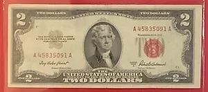 NEW LISTING-$2 Dollar Bill Series 1953 C Red Seal Federal State Note Very Nice - Picture 1 of 11