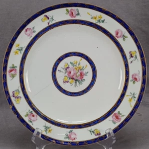 Sevres Hand Painted Pink Rose Floral Cobalt & Gold Plate Circa 1793-1800 AS IS - Picture 1 of 15