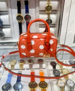 Michael Kors Thompson Extra-Small Polka Dot Signature Logo Satchel Bag Red Clay - Picture 1 of 7