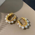 New Arrival Retro Elegant Imitation Pearl Oval Hoop Earrings For Women Fashion