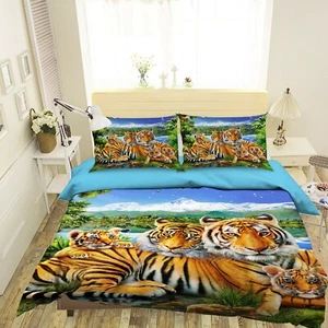 3D Tiger Family 2487NA Bed Pillowcases Quilt Cover Duvet Adrian Chesterman Fay - Picture 1 of 6