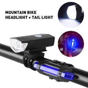USB Rechargeable Night Cycling Bike Bicycle LED Front Headlight Blue Tail Light - Picture 1 of 21