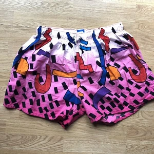 Vtg 90s OP Ocean Pacific Swim Trunks Mens Large Geometric Neon Surf Shorts Beach - Picture 1 of 7