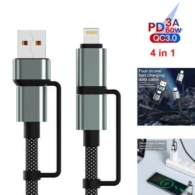 4in1 Type C PD 60W Charger Cable Cord For iPhone 16 15 14 13 Samsung S25 S24 S23 - Image 1 of 4