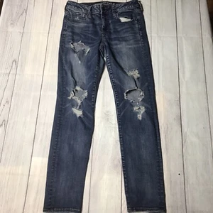 American Eagle Jeans Women 6 28x28 Dark Wash Distressed Jegging Skinny Low Rise - Picture 1 of 10