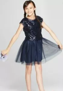 NEW ZENZI Navy Sequins and Tulle Short Fancy Party Dress Girls Size Small - Picture 1 of 7