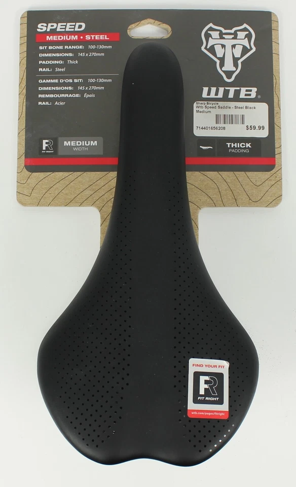 Sillín de velocidad WTB - Asiento de bicicleta mediano negro acero - Nuevo en paquete Foto 1 de 4