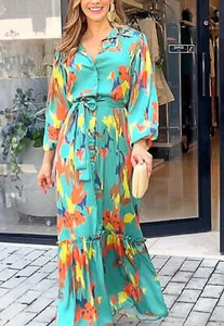 Gorgeous Multicolor Abstract Print Ruffle Hem Maxi Dress - Picture 1 of 6