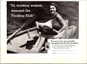 PRINT AD 1935 Corona Floating Shift Portable Typewriter Working Women 4 x 5.5 - Imagen 1 de 3