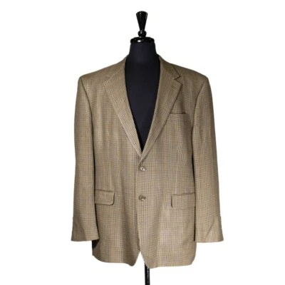 Chaps Ralph Lauren Mens Blazer 46R Beige Check 100% Silk Lined Sport Coat Jacket - Image 1 of 4