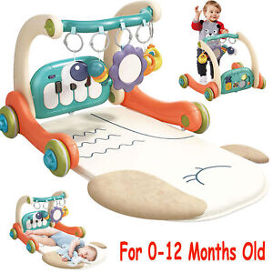 3 in 1 Baby Gyms Play Mats w/ Learning Walker Piano Game Panel 5 Fun Rattle Toys