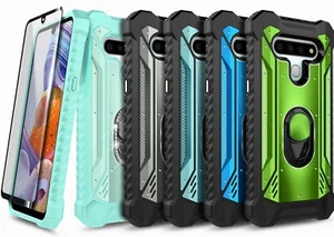 Funda con soporte de anillo para teléfono para LG Tribute Monarch + protector de vidrio templado - Imagen 1 de 36