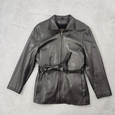 Reed Leather Jacket Womens Large Dark Brown Belted Full Zip Lined Coat *Read* - Image 1 of 4