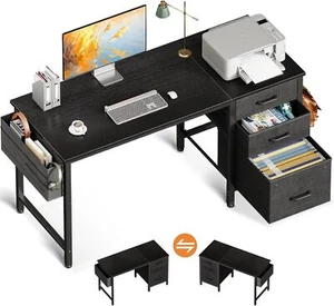 48" Computer Desk w/Fabric Drawers & File Cabinet Home Office Desk w/Storage Bag - Picture 1 of 8