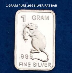 RAT- 1 GRAM GR G .999 Fine Pure Solid Silver Bullion Bar