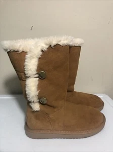 Koolaburra by Ugg Brown Suede Faux Fur Trim Winter Boots 2 Button Women’s Size 4 - Picture 1 of 14