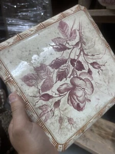 Dessous de Plat Faïence Sarreguemines Terre de Fer Vaisselle Ancien Fleur Fleuri - Imagen 1 de 4