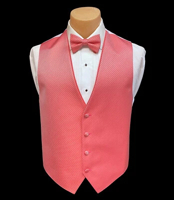 Men's Flow Formals Guava Pink Tuxedo Vest & Tie Choice Bow or Long Closeout Sale - Image 1 of 3