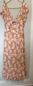 Torrid Floral Maxi Dress Womens Plus 6X Peach Gauze Off Shoulder Tie Front 6X 30 - Picture 1 of 9