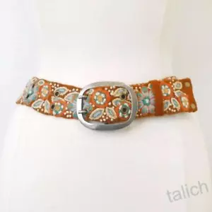 New! Jenny Krauss Ground Cover Floral Embroidery Wool Belt Handmade Peru S M L - Picture 1 of 10