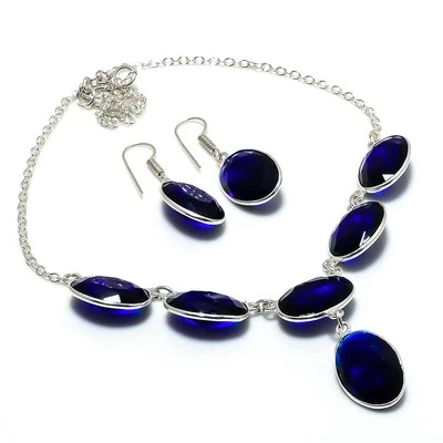 Faceted Tanzanite Quartz Oval Shape Gemstone Handmade Ethnic Jewelry Set SR 1066 - Image 1 of 4
