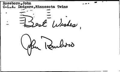 -John Roseboro- (d.2002) Signed/Autograph/Auto Postcard Los Angeles Dodgers MLB - Image 1 of 2