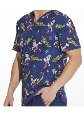 Pinocchio Cherokee Scrubs Disney Tooniforms Men's XS  V Neck Top TF740 NWT - Image 1 of 2