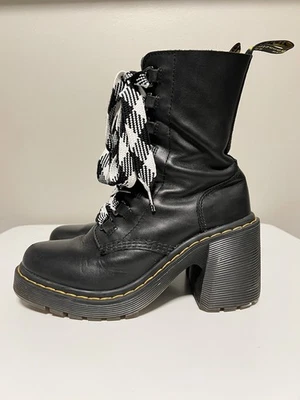 Dr. Martens Chesney Womens Platform Block Heel Leather Mid-Calf Boots Black US 8 - Image 1 of 4