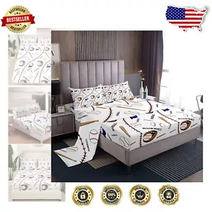 4-Piece Baseball Themed Full Size Bed Sheet Set for Kids - Soft & Cozy - Picture 1 of 9