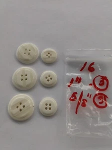 6 CHAQUETA CLÁSICA BLANCA VINTAGE DE 1 PULGADA Y 5/8 PULGADAS 2 AGUJEROS BOTONES DE PLÁSTICO WH16 - Imagen 1 de 4