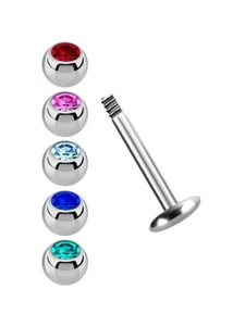Labbra Set Gioielli Labret Borchie 1,2mm Con 5 Colorato Brillanti Sfere Acciaio - Foto 1 di 3