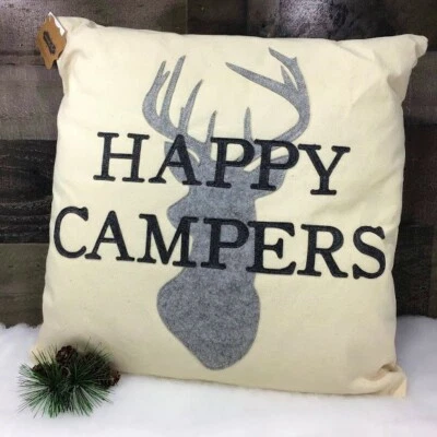 Mud Pie ~ "HAPPY CAMPERS" 🦌~ 18" x 18" Lodge Throw Pillows ~ Set of 2 ~ NEW! - Image 1 of 4