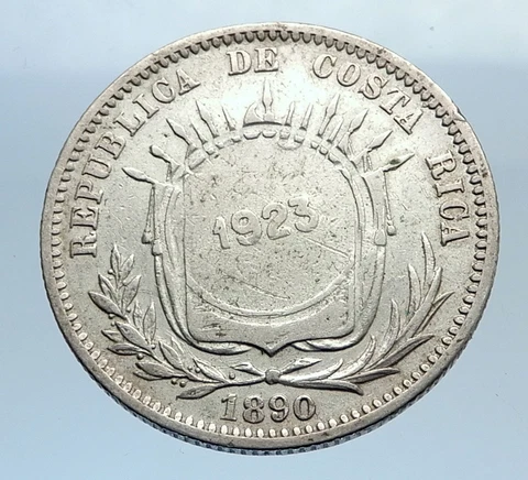 1923 COSTA RICA Counterstamped Wreath Genuine Silver 50 Centimos Coin i74090 Cover