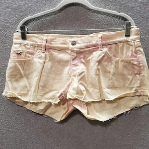 Hollister Juniors Shorts 9 Yellow Tie Dye Denim Cuffed Pockets 2.5" Inseam - Picture 1 of 10
