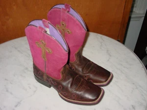 Ariat Crossroads 10011892 Distressed Brown/Fuchsia Western Youth Boots! Size 3Y - Picture 1 of 14